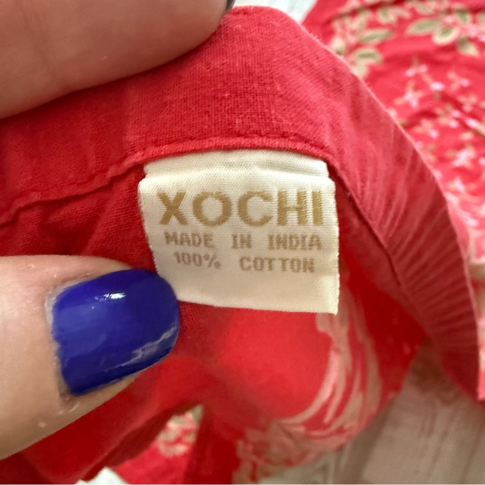 Xochi Vintage Inspired Red Tablecloth Green Leaves Fruit Cherries Berries India‎ - Picture 8 of 9